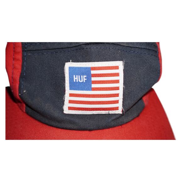 HUF Worldwide 5-Panel Camp Hat Red Gray American Flag Patch Strapback Cap - Picture 5 of 7